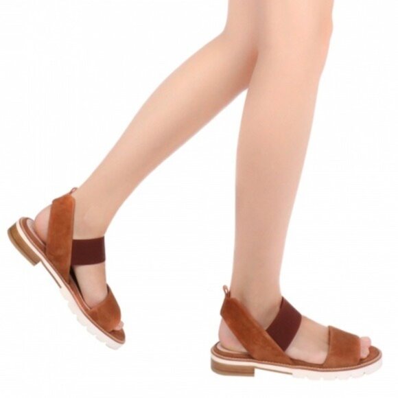 STUART WEITZMAN Topical Suede Open Toe Sandal in Saddle Brown Size 7 - Picture 1 of 12